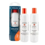 Two Everydrop Filter 2 cartridges (Orange Cap) arranged with a single box, showing the double-pack replacement option for removing lead and pharmaceuticals.