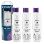 3-pack value set of Everydrop Filter 1 refrigerator water filters with purple caps, designed to replace discontinued Kenmore 9081 and KitchenAid side-by-side filter models.
