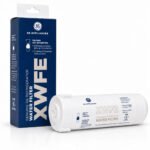 GE XWFE refrigerator water filter — cartridge lying with retail packaging