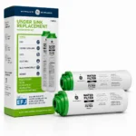 GE FQK2J under-sink filter cartridge pair with retail packaging — cartridge pair view
