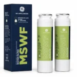 Two GE MSWF refrigerator water filter cartridges with their retail box