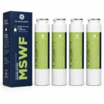 Four GE MSWF refrigerator water filter cartridges with their retail box