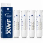 Four GE XWF refrigerator water filter replacement cartridges with their retail box