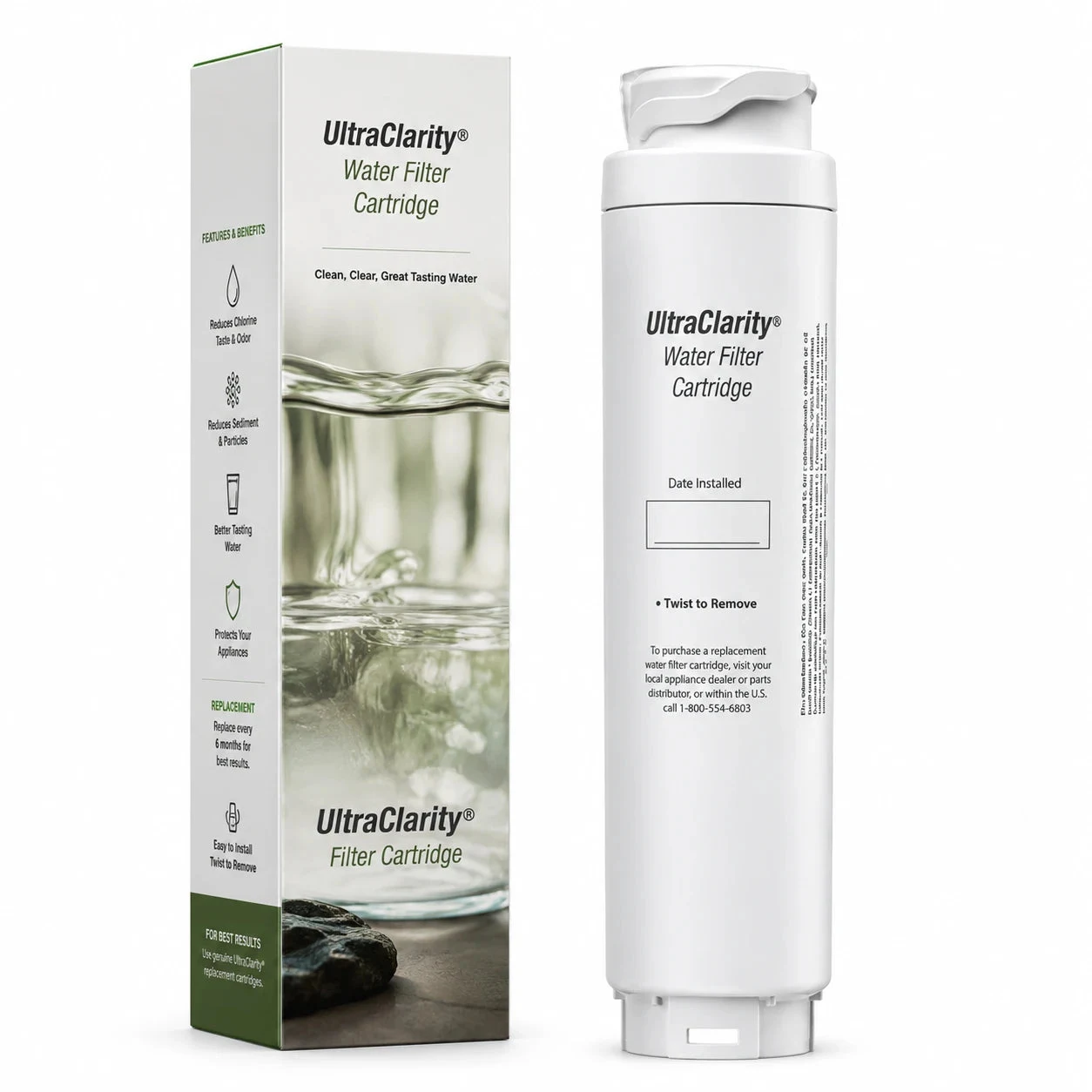 Bosch BORPLFTR30 UltraClarity water filter Bosch BORPLFTR30 UltraClarity water filter cartridge with its retail box