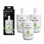 LG LT500P refrigerator water filter — three cartridges with retail packaging