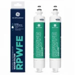 GE RPWFE refrigerator water filter — two cartridges with packaging