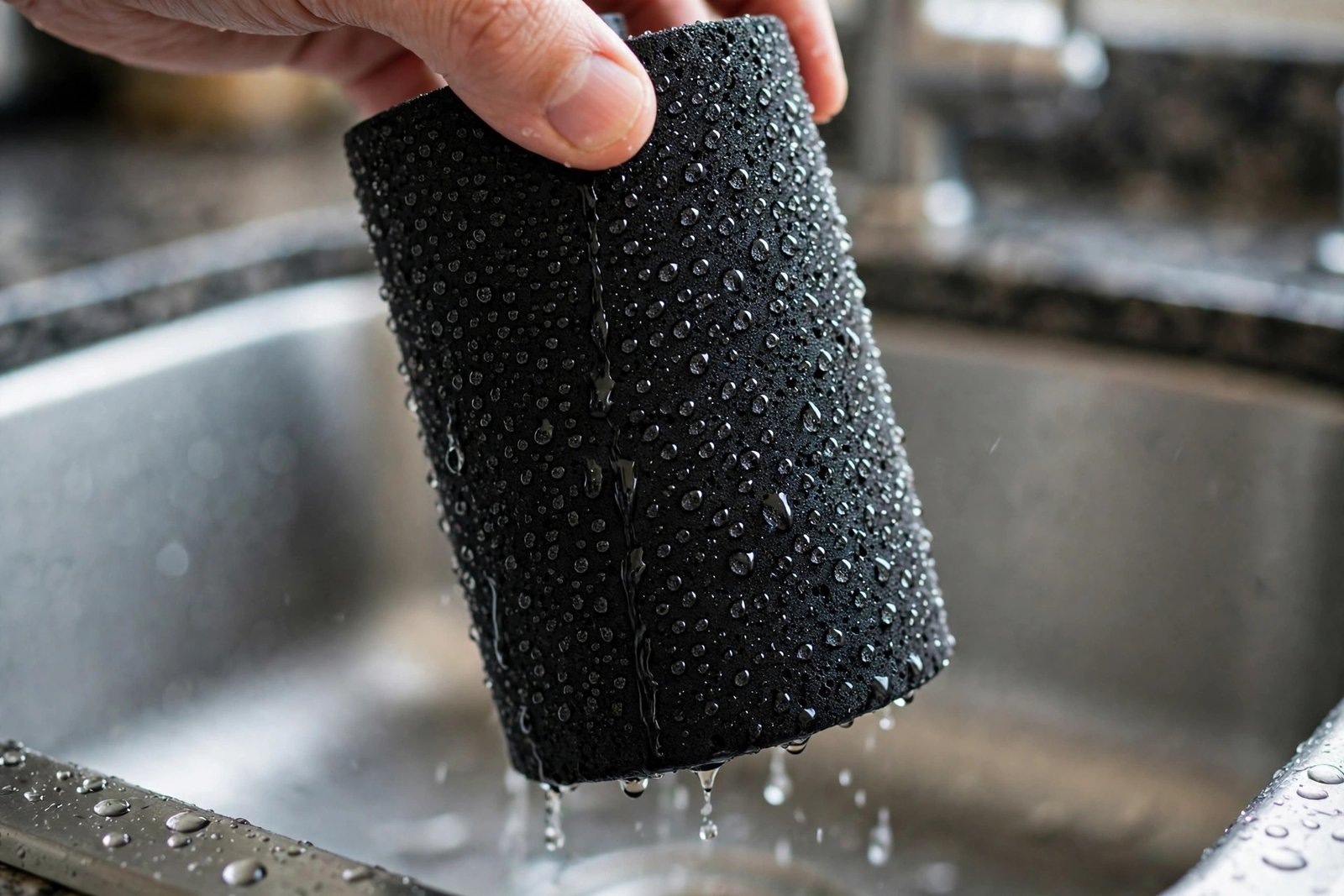 Black Berkey BB9-2 element beading with water evenly across its surface during priming