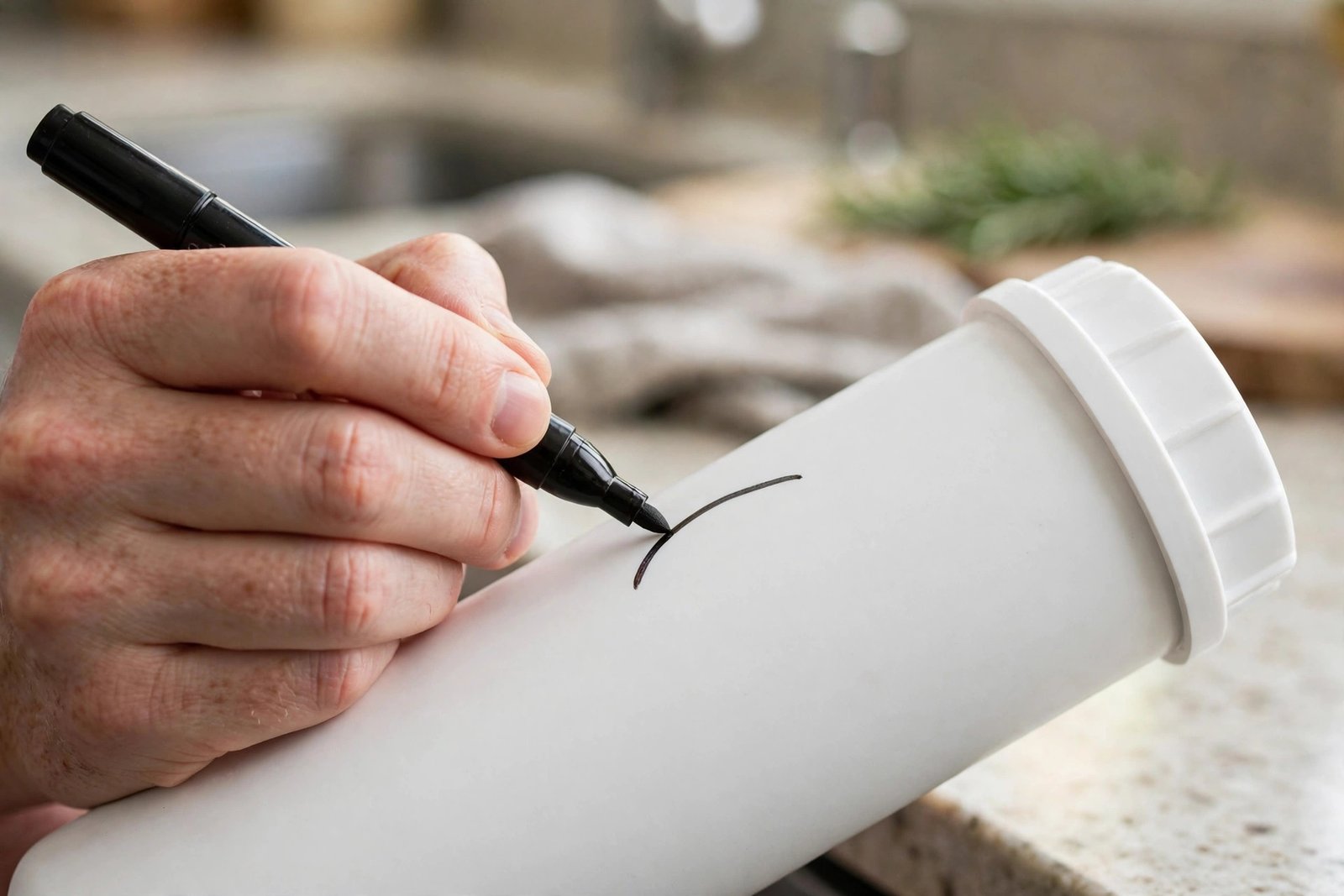 Writing the install date on a filter cartridge with a marker